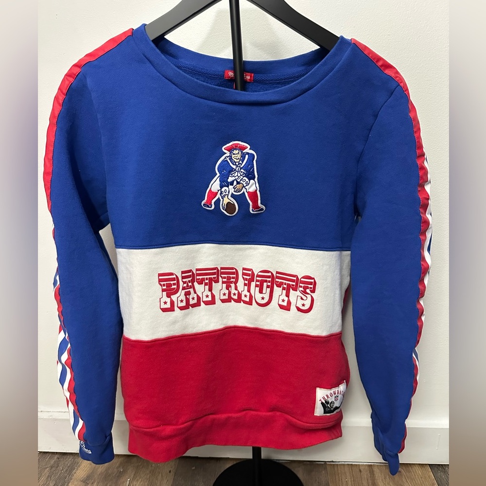 Mitchell & Ness Blue Red White Patriots Sweatshirt for men or women!